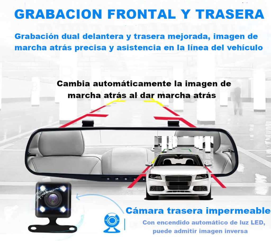 Camara Espejo Retrovisor Con Doble Camara De Grabacion Frontal Y