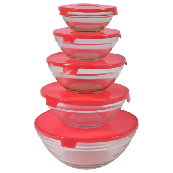 Set de Bowl de Vidrio de 5 Piezas rojo 2