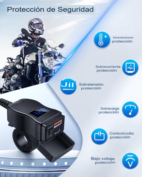 Cargador de Moto Tipo C y USB - 48W QC3 - Acoplable De Timon