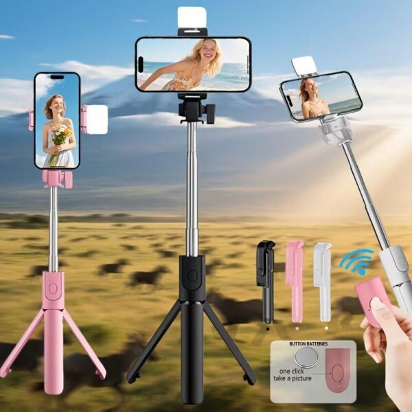 Palo Selfie Trípode Inalámbrico Bluetooth R1S con Luz LED