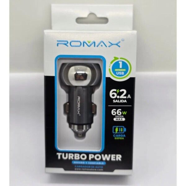 Cargador Auto Romax Turbo Power 66W 6.2A Carga Rápida