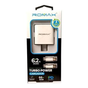 cargador romax 2 Cargador Romax Turbo Power 66W 6.2A + Cable Tipo C