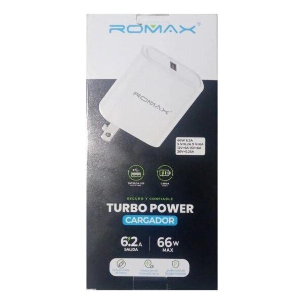 Cargador Romax Turbo Power 66W 6.2A + Cable Tipo C