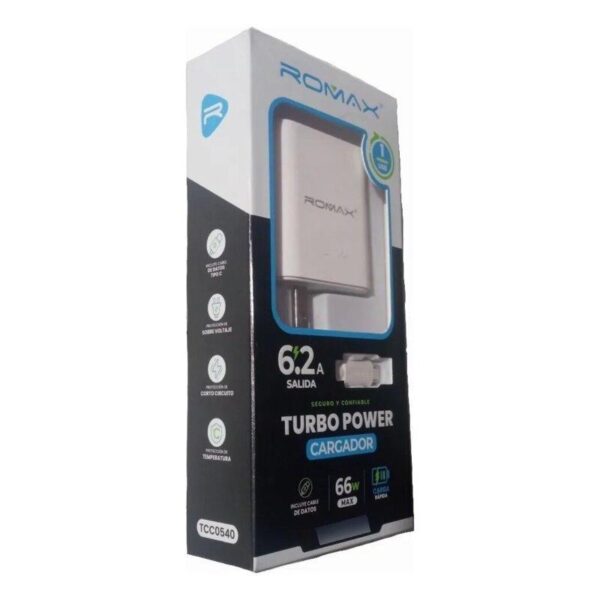 Cargador Romax Turbo Power 66W 6.2A + Cable Tipo C