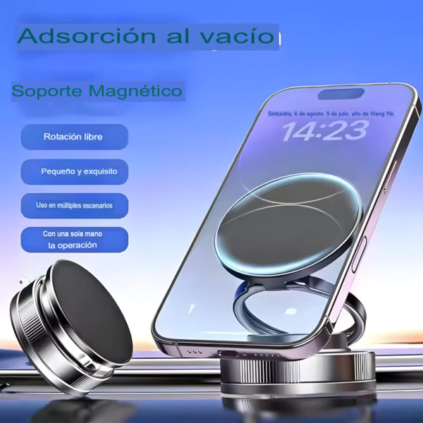 Soporte Magnético de Celular con Ventosa 360° para Auto, Espejo y Gym