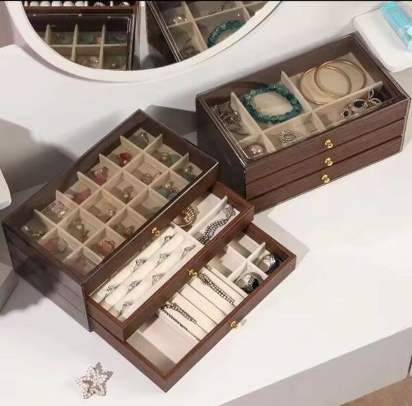 Joyero Organizador 3 Niveles | Efecto Madera y Tapa de Cristal