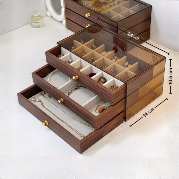 Joyero Organizador 3 Niveles | Efecto Madera y Tapa de Cristal