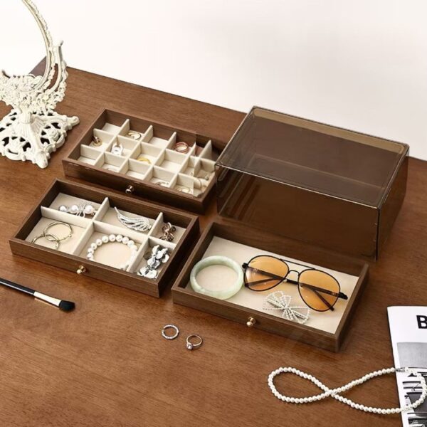 Joyero Organizador 3 Niveles | Efecto Madera y Tapa de Cristal