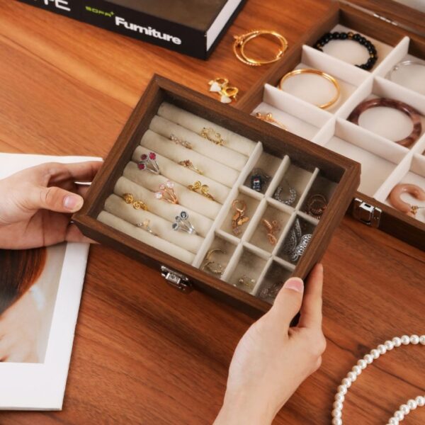 Joyero Organizador 3 Niveles | Efecto Madera y Tapa de Cristal