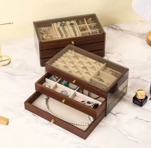 Joyero Organizador 3 Niveles | Efecto Madera y Tapa de Cristal