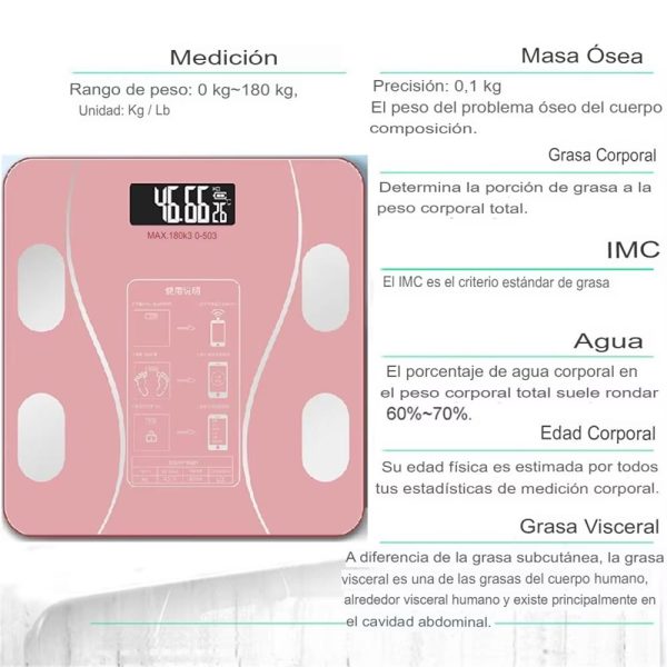 Balanza de Peso Digital Smart con Bluetooth para Analisis de Composicion Corporal
