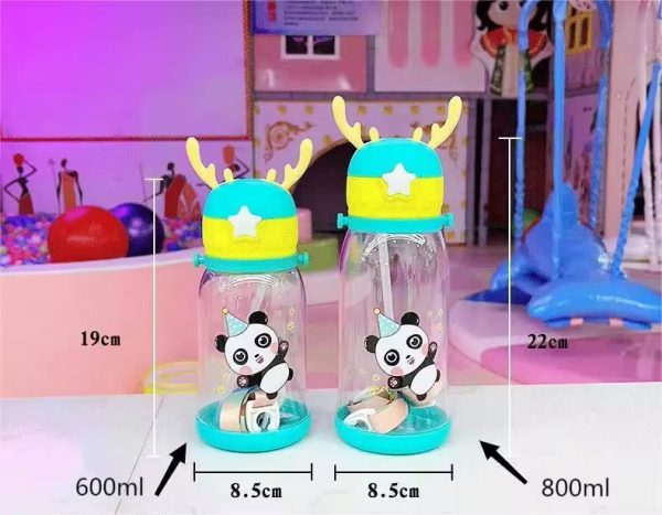 Botella de Agua con Cuernos de Reno Transparente para niños de 600ml