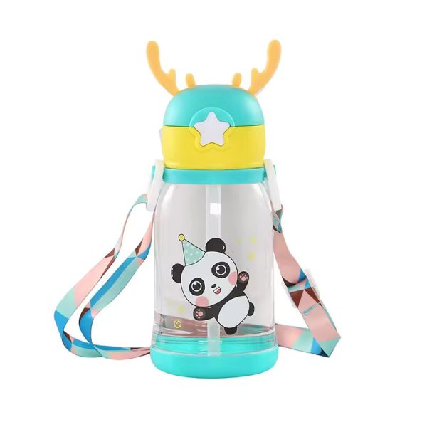 Botella de Agua con Cuernos de Reno Transparente para niños de 600ml