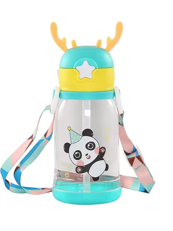 Botella de Agua con Cuernos de Reno Transparente para niños de 600ml