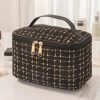 Neceser Elegante Organizador de Maquillaje de Hilos Dorado a Cuadros para Mujer