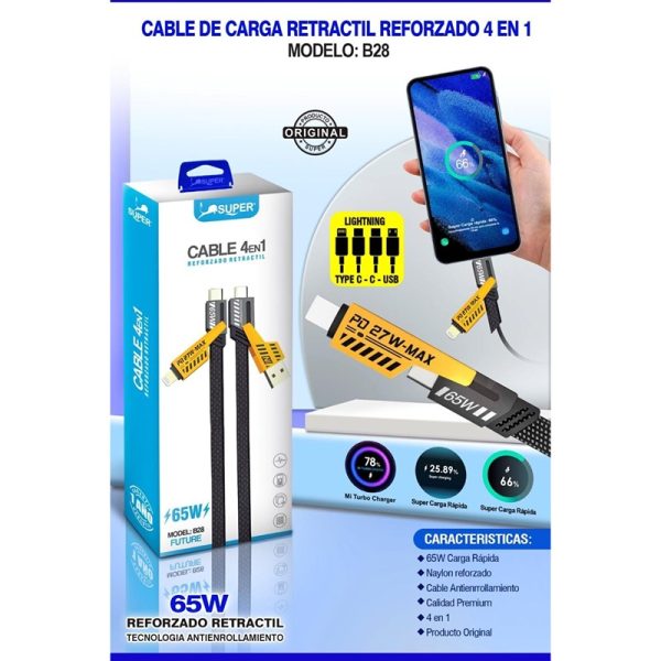 Pagina-1.jpeg-1 Cable de transmisión de datos y carga rápida 4 en 1 Retractil y Reforzado de 65W
