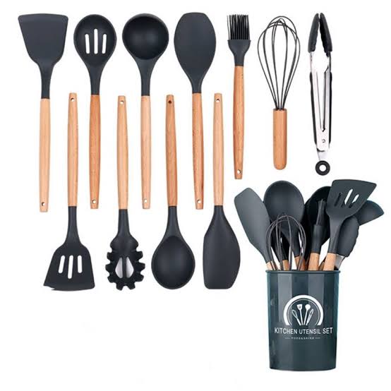 Set-de-Cucharones-de-Silicona-12-piezas-negro.jpg Set de Cucharones de Cocina de Silicona de 12 piezas