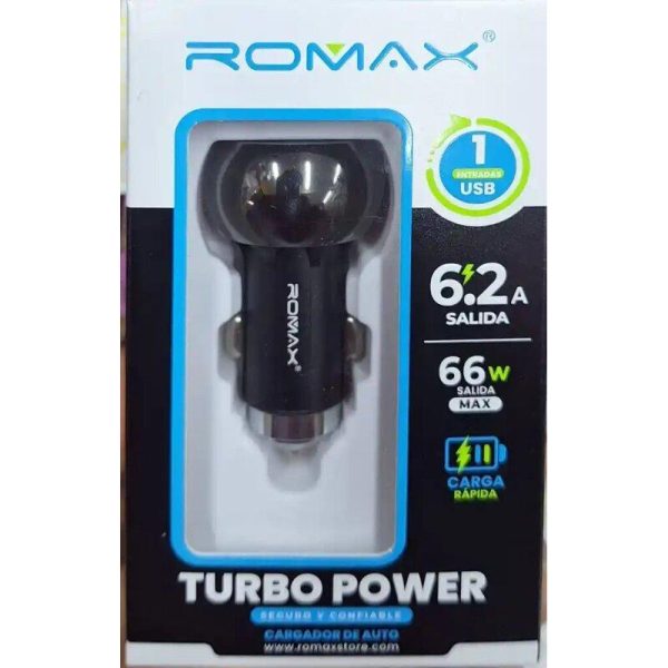 Cargador Auto Romax Turbo Power 66W USB Carga Rápida