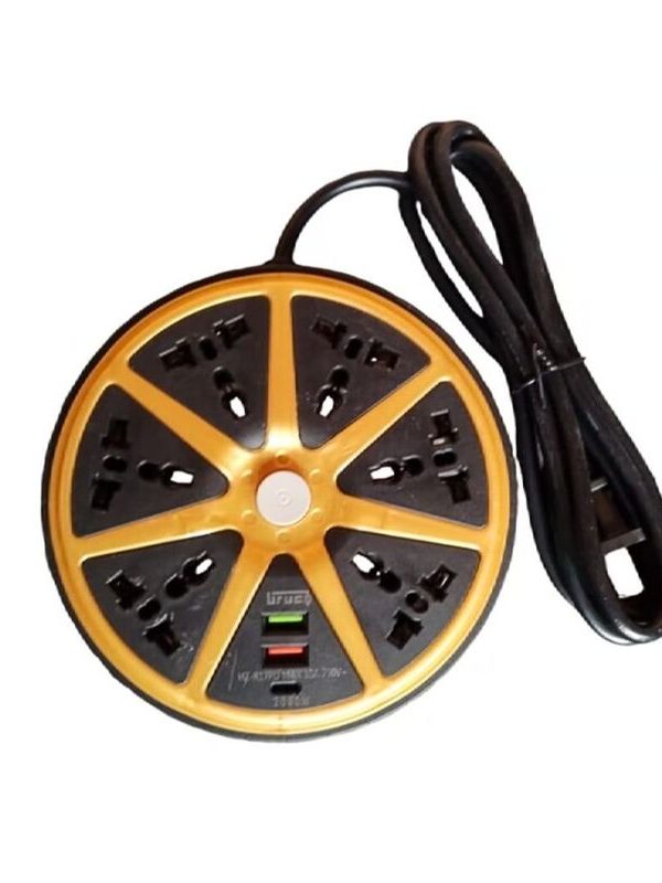 Extension Electrica Supresor de Picos Redondo 9 en 1 con USB y USB-C