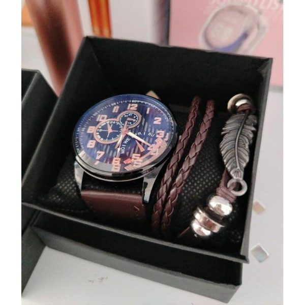 Set Reloj Hombre Cronógrafo + Pulsera Cuero: Estilo Moderno
