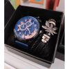 Set Reloj Hombre Cronógrafo + Pulsera Cuero: Estilo Moderno