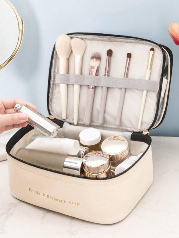 Bolsa de Neceser Organizador de Doble Capa para Cosméticos de Cuero