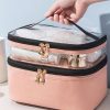 Bolsa de Neceser Organizador de Doble Capa para Cosméticos de Cuero
