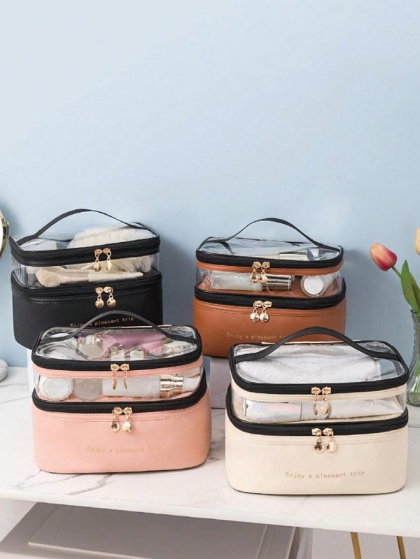 Bolsa de Neceser Organizador de Doble Capa para Cosméticos de Cuero