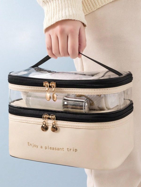 Bolsa de Neceser Organizador de Doble Capa para Cosméticos de Cuero