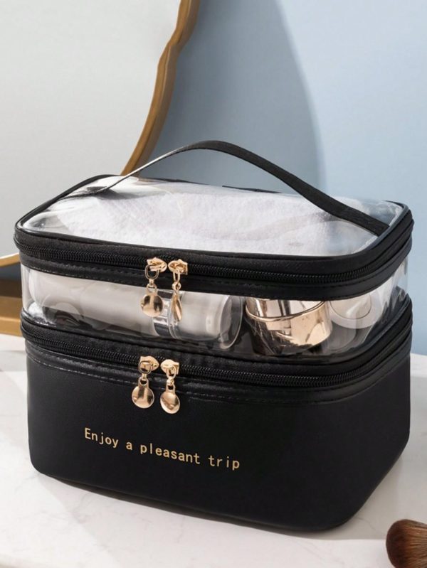 Bolsa de Neceser Organizador de Doble Capa para Cosméticos de Cuero