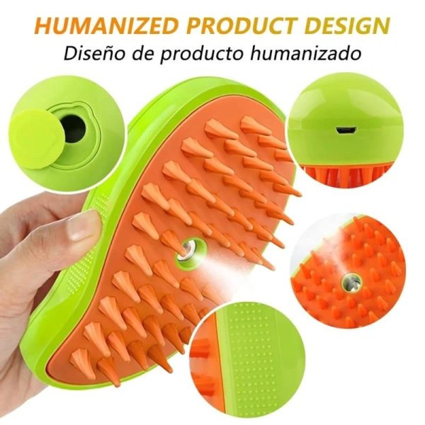 Cepillo Quita Pelo Electrico Recargable Vaporizante 3 en 1 para mascotas