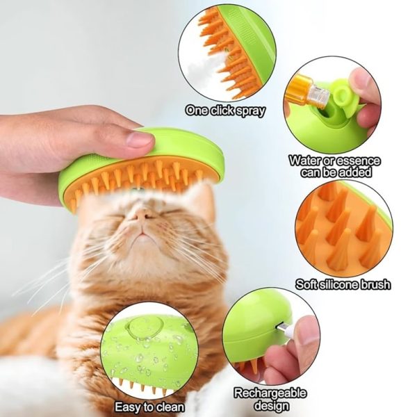 Cepillo Quita Pelo Electrico Recargable Vaporizante 3 en 1 para mascotas