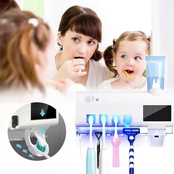 Dispensador Automatico de Pasta Dental con Esterilizador UV y Porta Cepillos