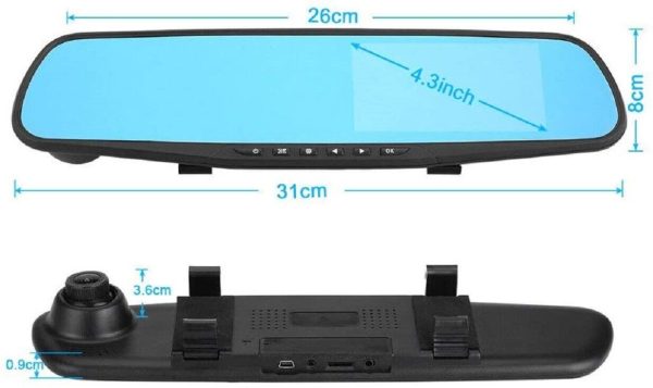 Camara Espejo Retrovisor con Doble Camara de Grabacion Frontal y Reversa para Carro