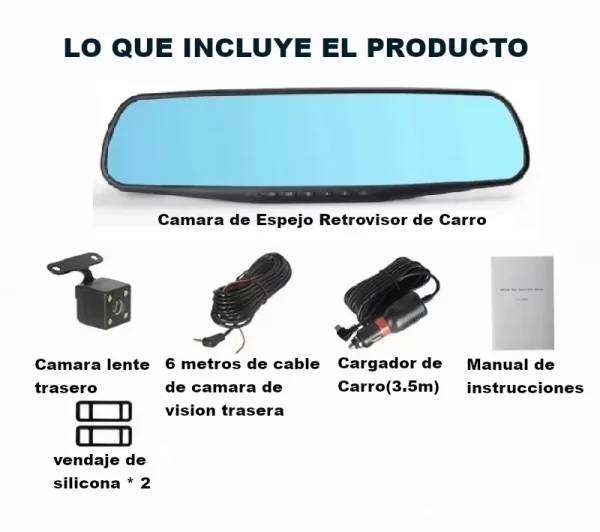 Camara Espejo Retrovisor con Doble Camara de Grabacion Frontal y Reversa para Carro