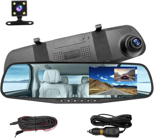 Camara Espejo Retrovisor con Doble Camara de Grabacion Frontal y Reversa para Carro