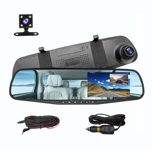 Camara Espejo Retrovisor con Doble Camara de Grabacion Frontal y Reversa para Carro