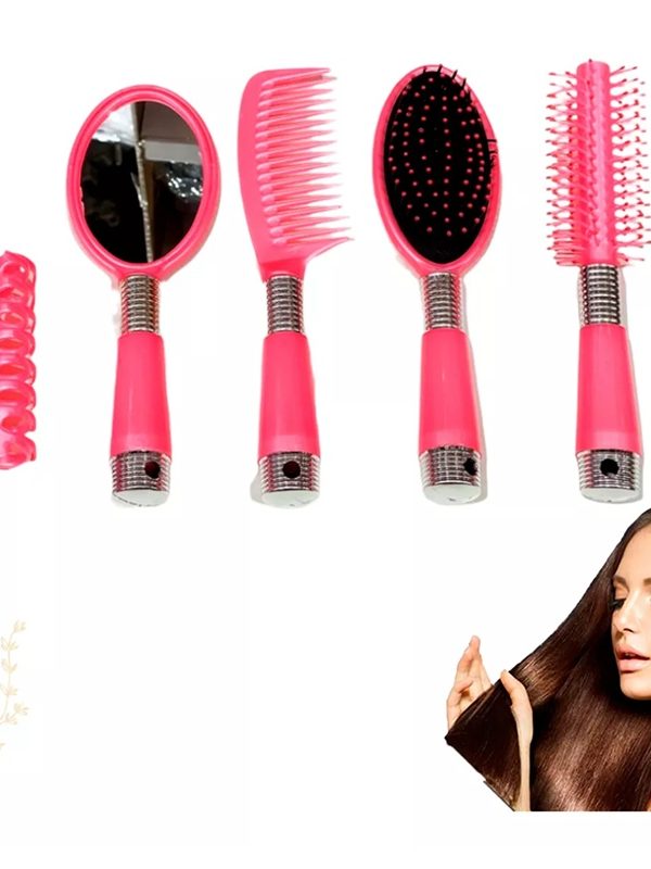 Kit de Cepillos para Cabello + Peine, Espejo y Pinza Set X 5