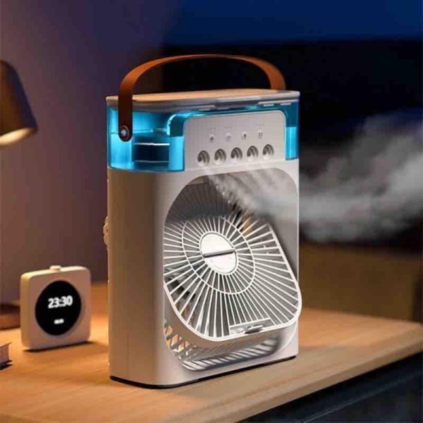 Ventilador Humidificador y Enfriador De Aire Portátil  con Luz LED 3 En 1