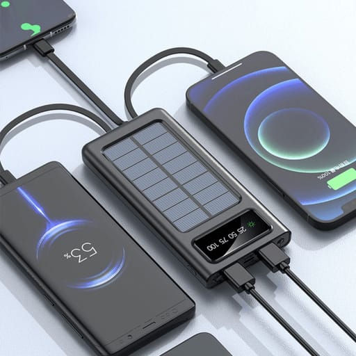 Banco de Energía Solar - POWER BANK con Linterna y 4 Conectores