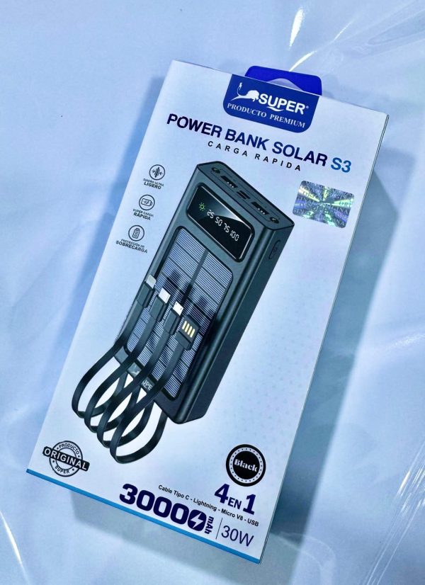 Banco de Energía Solar - POWER BANK con Linterna y 4 Conectores