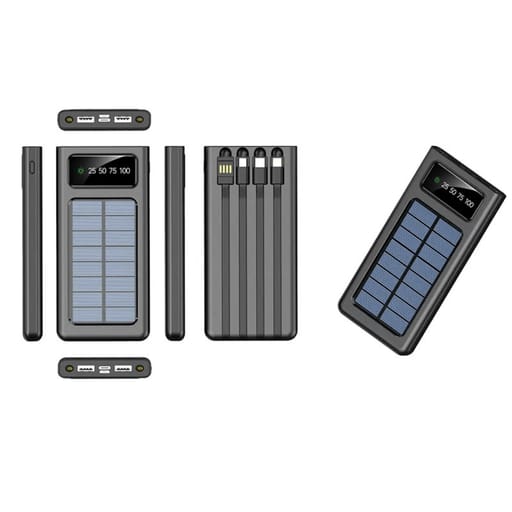 Banco de Energía Solar - POWER BANK con Linterna y 4 Conectores