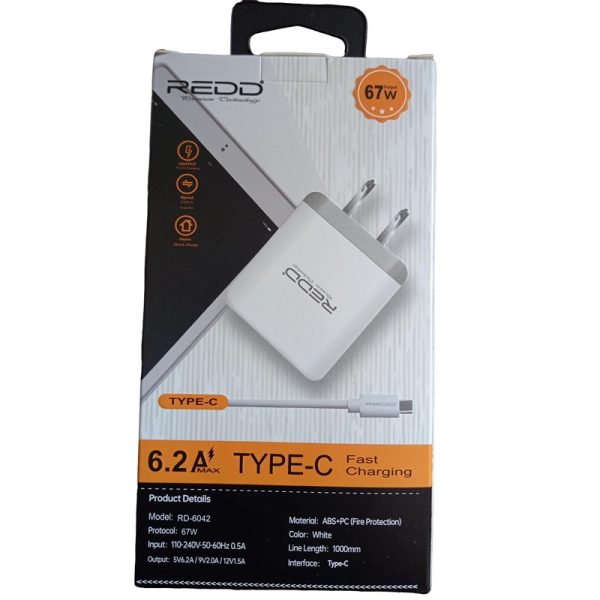 Cargador de Carga Rápida REDD con Cable Tipo C de 67W