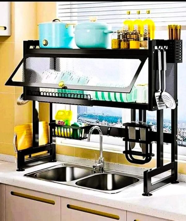 Escurridor Organizador de Platos de 2 Niveles con Tapa para Lavadero