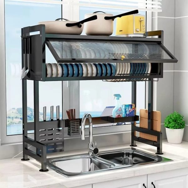 Escurridor Organizador de Platos de 2 Niveles con Tapa para Lavadero