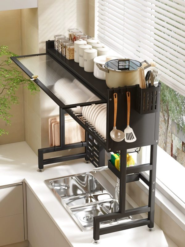 Escurridor Organizador de Platos de 2 Niveles con Tapa para Lavadero