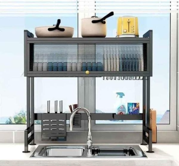 Escurridor Organizador de Platos de 2 Niveles con Tapa para Lavadero