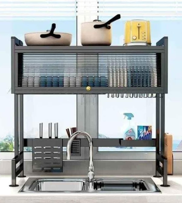 Escurridor Organizador de Platos de 2 Niveles con Tapa para Lavadero