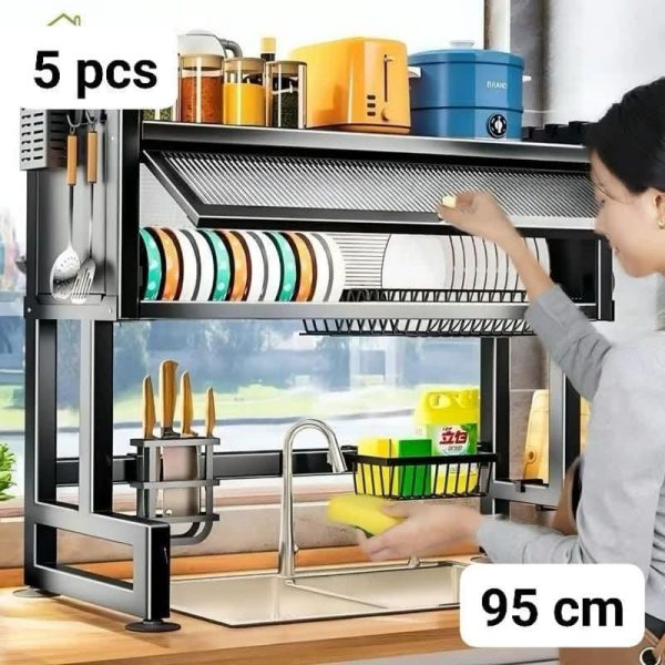 Escurridor Organizador de Platos de 2 Niveles con Tapa para Lavadero