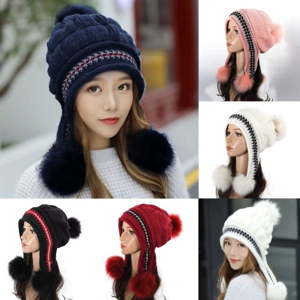 Gorro Tejido de Invierno con Pompón y Felpa Interior para Mujer